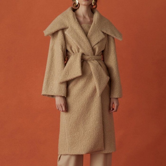 STUNNING Cult Gaia Camel Teddy Sherpa Coat w/ Exaggerated Collar Medium - Picture 2 of 12